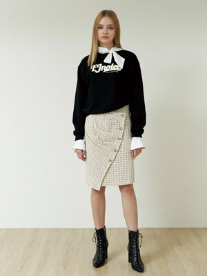 Ivory Tweed Check Midi Skirt
