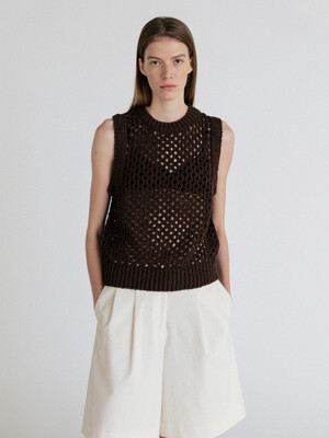 summer hole patterned knit sleeveles (brown)