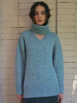 OVERSIZED SOFT MOHAIR SWEATER WITH NECK WARMER, GREEN