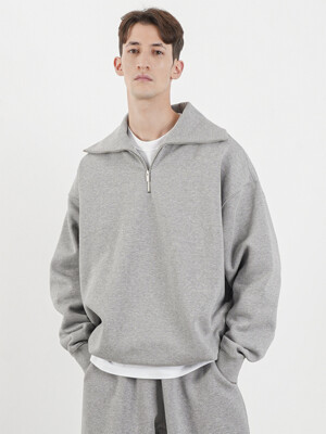 HIGH NECK ZIP-UP SWEAT SHIRT [NAPPING]_GREY