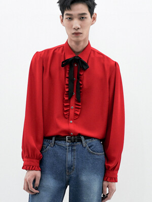 Ruffled-Placket Blouse[Red(MAN)]_UTS-FS56