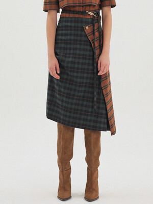 Checked Wrap Skirt_Navy
