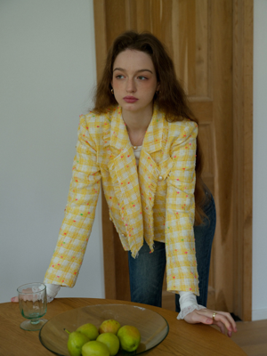 Cest_Yellow check short jacket