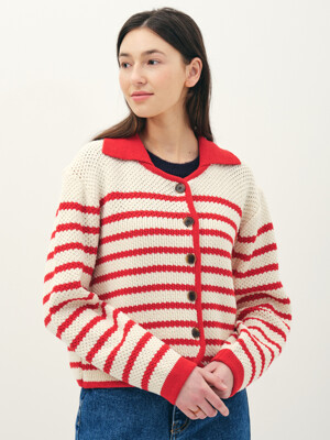 striped knit jacket_red