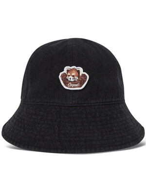 [LESSER PANDA] FACE LOGO PIGMENT WASHING BUCKET HAT BLACK