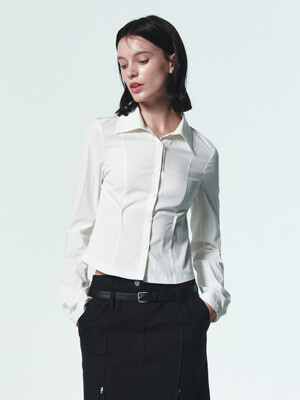 PINTUCK DETAIL FITTED SHIRT [WHITE]