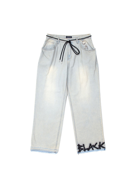 데님 - 블랙블론드 (BLACKBLOND) - BBD Ankle Sprayed Logo Key Ring Denim Pants (Vintage Light Blue)