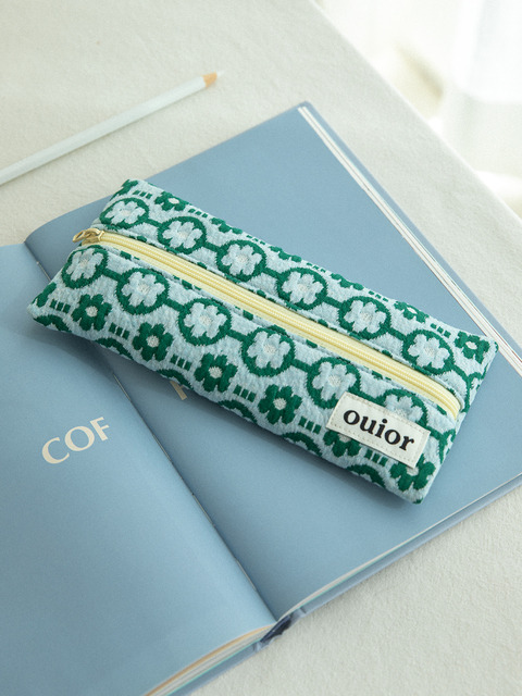 문구 - 위올 (ouior) - ouior flat pencil case - flower train sky (middle zipper)
