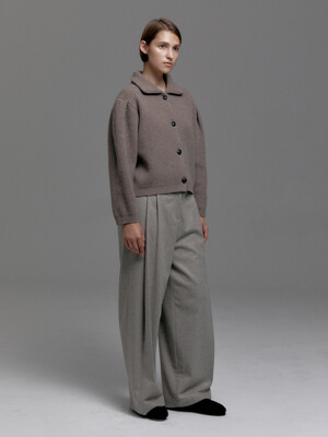 WOOL BLEND SIDE BUTTON STRAP TWO TUCK WIDE PANTS
