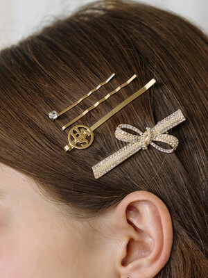 [선물패키지][4 set] HW001 Glitter ribbon hair pin set