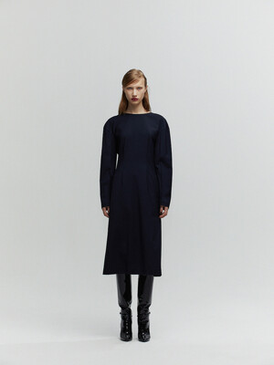 DEEP BACK WOOL MIDI DRESS_DARK NAVY