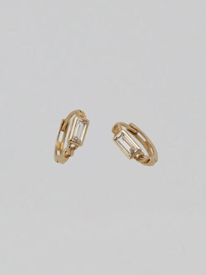 14k baguette stone one touch ring earring