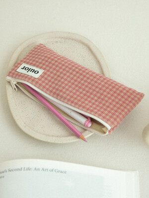 ouior flat pencil case - corduroy rose check(topside zipper)