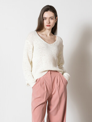 V-neck crop knitwear - white