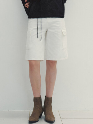 Cargo Wide Bermuda Cotton Pants (White)