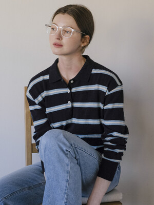Vibrant stripe wool blended knit_Dark Navy