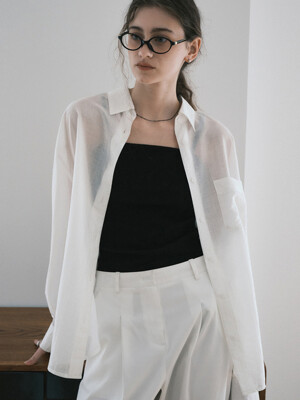 텐셀 시스루 루즈핏 셔츠 화이트 MDSH019WHITE