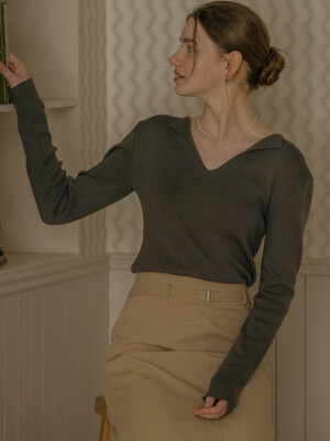 Lora v-neck cotton modal knit_Gray