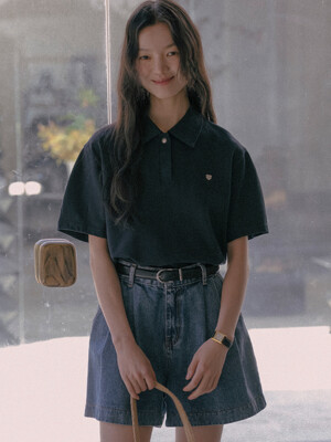 Heart detail half sleeve pique t-shirt_Navy