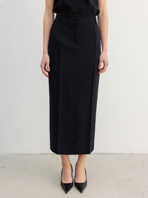 SOLEIL H-line pin tucked maxi long skirt (Deep beige/Black)