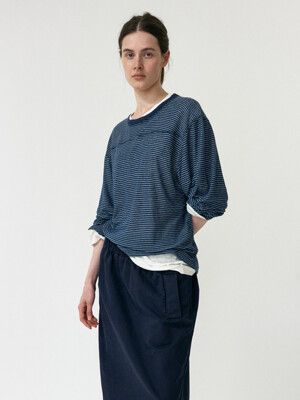 Round Long Sleeve T-Shirt (Blue Stripe)
