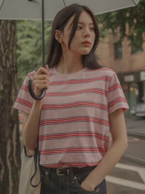 Multi stripe cotton t-shirt_Pink