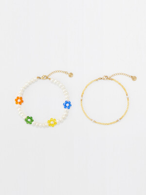 BEADS FLOWER PEARL N BEADS BRACELET SET