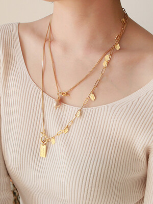 chain leaf necklace-pearl