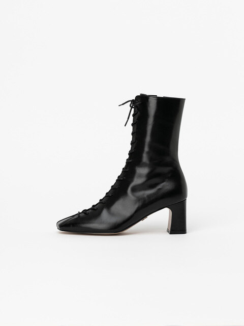 부츠 - 쇼쉬르라팡 (CHAUSSURE LAPIN) - Ryoko Lace-up Boots in Textured Black