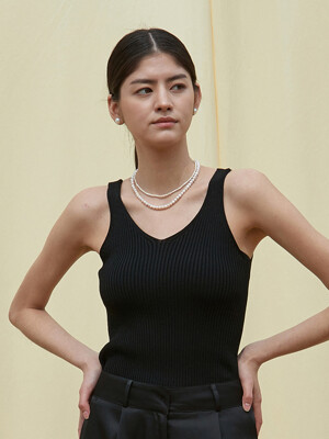 OU871 ribbed v neck sleeveless knit (black)