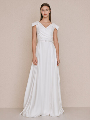 EDITH Layered collar sleeveless maxi dress (Ivory)