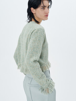 RIBBED-KNIT FRINGED PULLOVER(MINT)