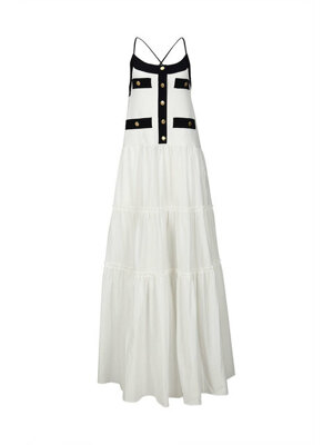 CONTRAST-TIPPED LONG DRESS (WHITE)