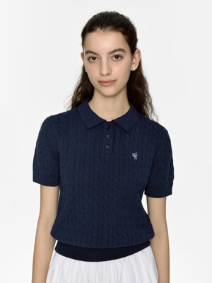 dpwd cable polo knit - navy