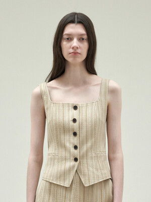 SQUARE NECK SLEEVELESS TOP_BEIGE STRIPE