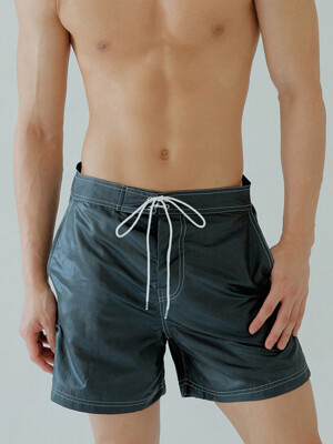 GLOSSY SWIM BOARD SHORTS CHARCOAL