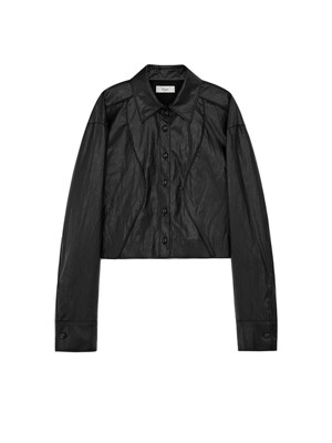 Faux-Leather Cropped Shirt Black