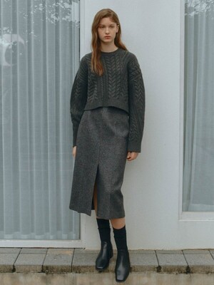 Pintuck Detail H-line Wool Skirt NEW3WSA48