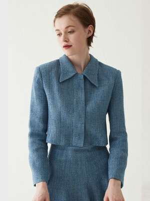 Tweed Cropped Jacket - Blue