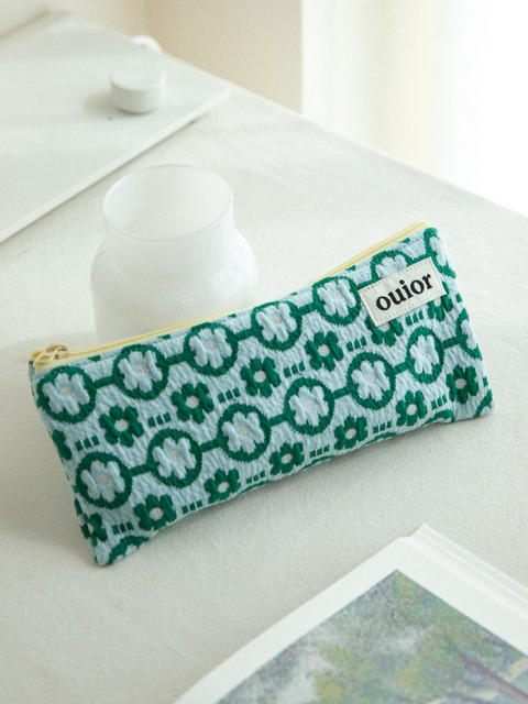 문구 - 위올 (ouior) - ouior flat pencil case - flower train sky (topside zipper)