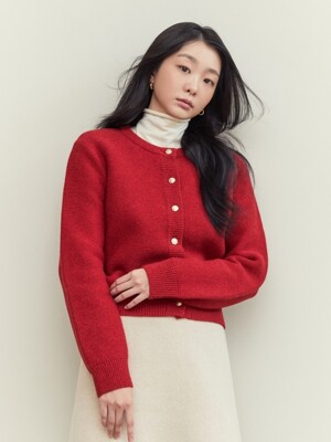 gold button wool cardigan - red
