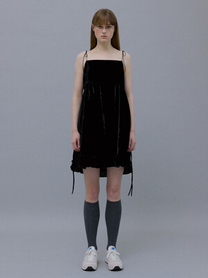 Velvet Shrring Mini Dress (Black)