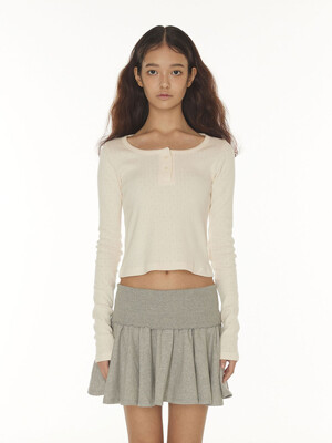 BUTTON SQUARE NECK T - IVORY