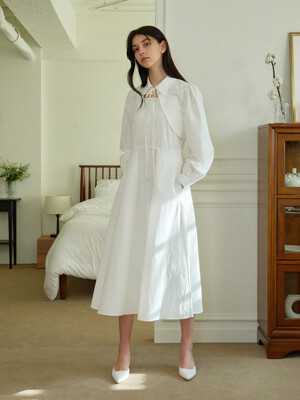 String layered long dress set - white