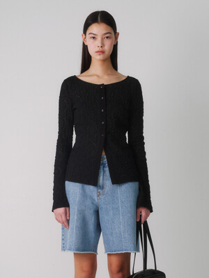 Lace Button Cardigan in Black VW4SB095-10