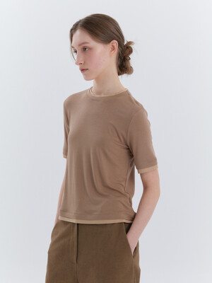 Layered Short-Sleeved T-Shirt (Beige)