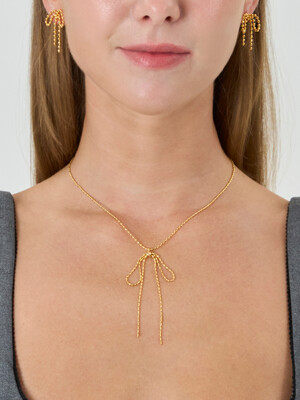 BALL CHAIN RIBBON NECKLACE (2colors) AN2240005