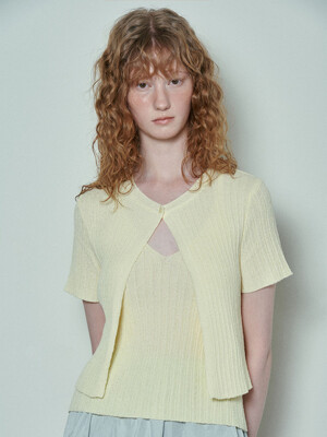 Sleeveless SET Knit Cardigan in L/Yellow VK4MD253-9C