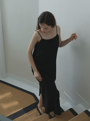 Linen corsage slip dress (Black)