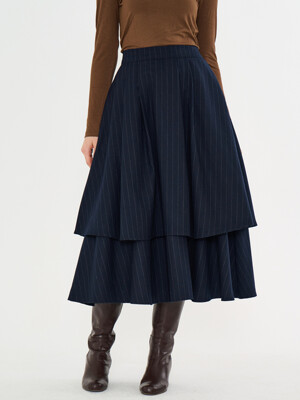 MET wool tiered long skirt stripe